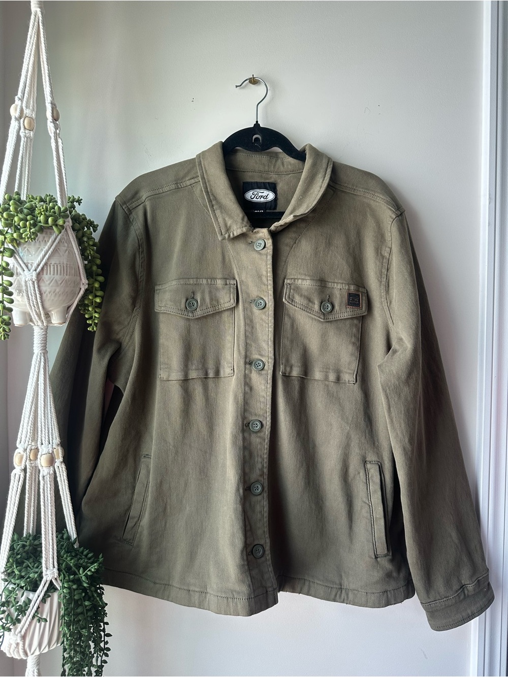 (Unisex) Ford Olive Utility Button-Front Jacket